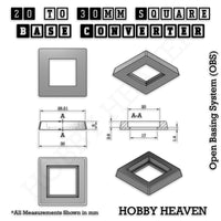 Square to Square Bases Size Converters 3d Print Full Range