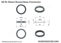 25mm to 28mm Round Base Converters ABS Plastic