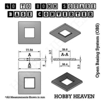 Square to Square Bases Size Converters 3d Print Full Range