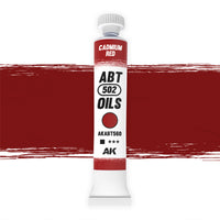 AK Interactive Abteilung 502 Cadmium Red Oil Paint AKABT560 bottle showcasing its intense, vibrant dark red color on a clean white background