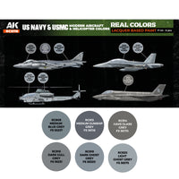 Detailed close-up of RCS116 set label showcasing the six precisely matched modern US Navy and USMC aircraft paint colors, essential for accurate scale modeling