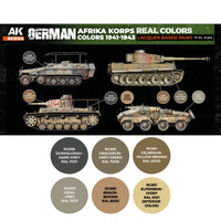 Detailed close-up of RCS124 set label displaying the six historically accurate German Afrika Korps paint colors, essential for precise scale modeling of WWII DAK vehicles and select Eastern Front units