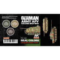 Detailed close-up of RCS125 set label showcasing the three historically accurate late-war German Army AFV paint colors, essential for precise scale modeling of WWII German armor in its final 1943-1945 schemes