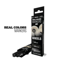 AK Interactive Real Colors Markers Set of 3 for painting wheels and accessories - includes Flat Black, Rubber Black, and Dark Aluminium