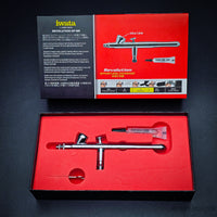 Iwata Revolution BR HP-BR box back with specifications and airbrush in foam tray