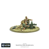 Soviet heavy machine gun (HMG) team miniatures, set up for powerful defensive or offensive positions in early WWII battles.