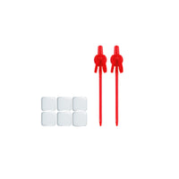 AK Interactive Handle Support AK9565 included accessories showing two red plastic clip-top holding pins and six white square reusable adhesive mounting pads on white background
