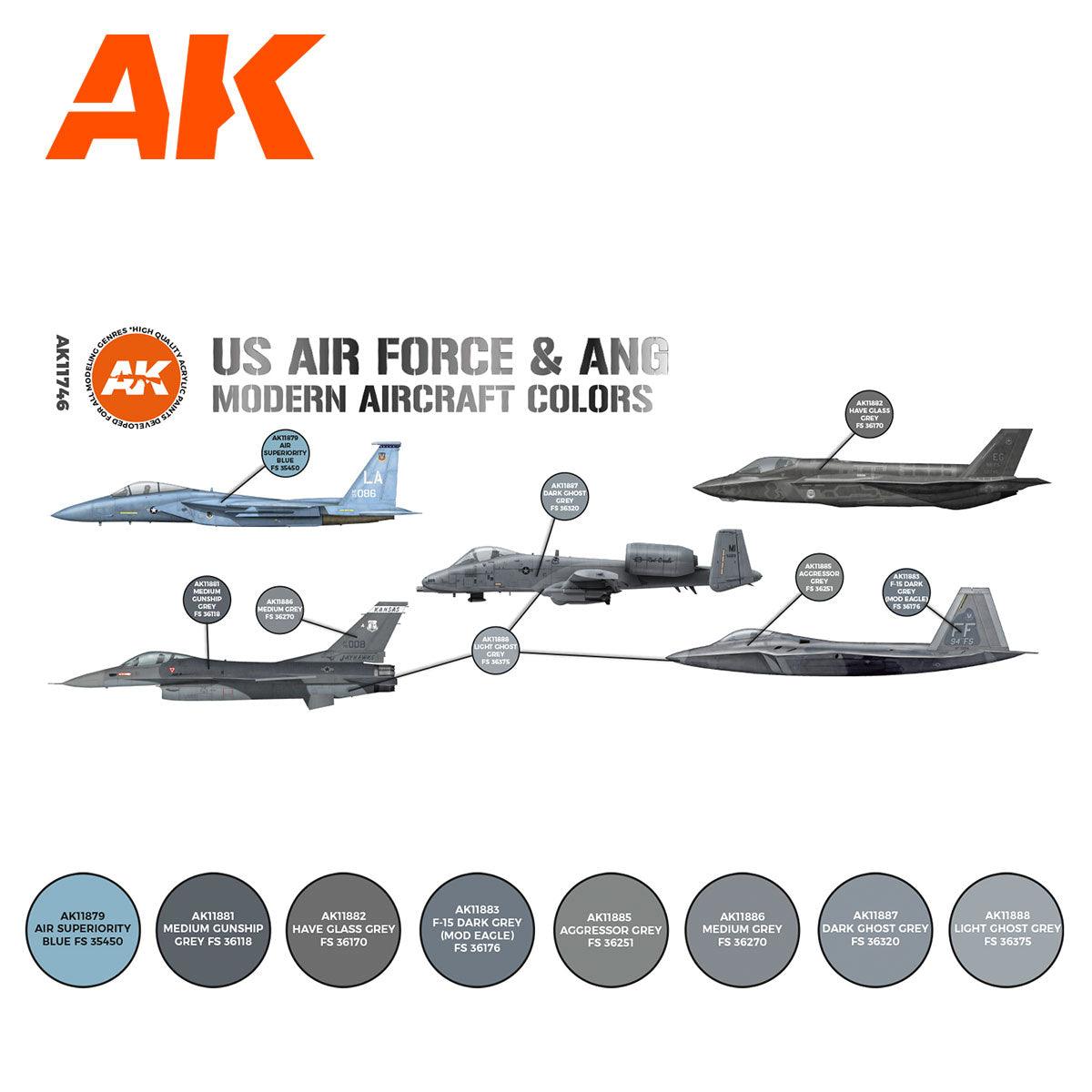AK Interactive US Air Force & ANG Modern Aircraft Colors SET 3G AK1174 Hobby Heaven