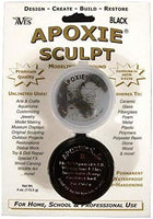 Aves Apoxie Sculpt Black 1/4 lb product packaging image showing retail blister pack with Part A and Part B sample cups for self hardening modelling and repair compound