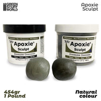Aves Apoxie Sculpt Natural part A and B containers with mixed epoxy putty balls