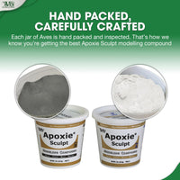 Aves Studio Apoxie Sculpt Stone White 4 lb hand packed and carefully crafted showing Part A and Part B compound in large tubs