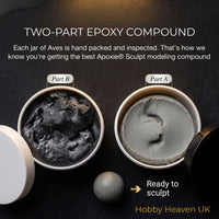 Aves Studio Apoxie Sculpt two part epoxy compound showing black Part B and grey Part A ready to sculpt