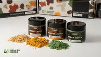 A selection of 3 different colored dry pigments for basing and weathering miniatures.