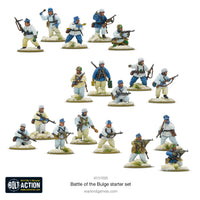 Close-up of infantry miniatures included in the Battle of the Bulge Starter Set, featuring detailed WWII soldiers.