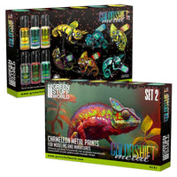 Green Stuff World Chameleon Colorshift Paint Set 2 box front with multicolour chameleon artwork.