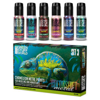 Green Stuff World Chameleon Paint Set 3 displayed with six 17ml bottles and packaging.