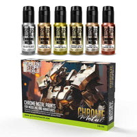 Chrome Paint Set by Green Stuff World showing six 17ml metallic chrome colours.
