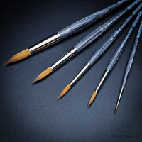 Full set of Da Vinci Colineo X Point 5322 brushes on black background, angled view