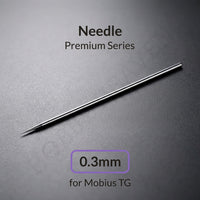 Gaahleri 0.3mm polished stainless steel airbrush needle for Mobius TG close-up on dark background
