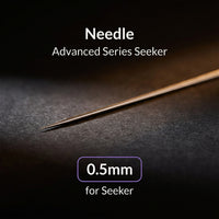 Gaahleri 0.5mm airbrush needle for Advanced Series Seeker close-up of polished stainless steel tip on dark background