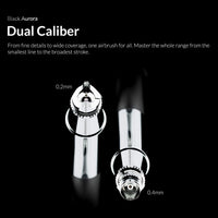Gaahleri Aventus Black Aurora dual calibre airbrush showing 0.2mm and 0.4mm nozzle options