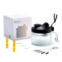 Gaahleri airbrush cleaning kit complete contents with cleaning pot brushes cleaning needle cotton filters and retail box on white background