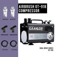 Gaahleri GT-918 compressor kit contents showing unit with two water filters two holders and two six foot hoses