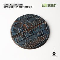 Single pre-painted 100mm Spaceship Corridor base showing extensive industrial engineering deck