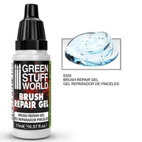 Green Stuff World brush repair gel bottle with a sample of the gel on a white background