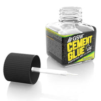 Detail of brush applicator used for precise plastic welding glue