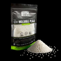 Front view of GSW Moldable Plastic white 100g pack ideal for crafting and prototyping