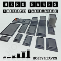 Hero Bases Display Extenders – rectangular plinth style bases for wargaming and miniature showcases.