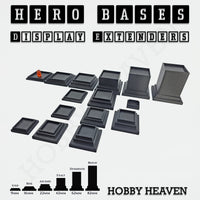 Hero Bases Display Extenders – square plinth bases for tabletop miniatures and painting competitions.