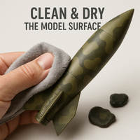 Cleaning scale model surface before applying masking putty – preparation step for airbrush camouflage using HHP-1001