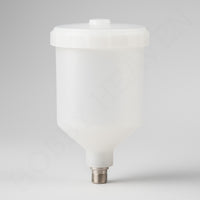 Iwata 250cc plastic paint pot for LPH80 and Eclipse G3/G5 spray guns – front view with lid and threaded mount