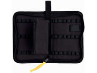 Alternate angle of the open Iwata Zipper Case showing internal compartments and elastic straps.