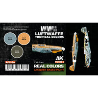 Color swatches of the three Luftwaffe tropical paints included in the RCS104 set: RLM 78, RLM 79, and RLM 80, with detailed labels showing their application on aircraft