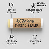 Medea Thread Sealer infographic showing benefits – prevents leaks, safe, long-lasting beeswax formula