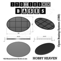Oval miniature base 170x105 mm technical drawing with dimensions and thickness