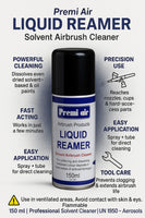 Premi Air Liquid Reamer 150ml professional solvent cleaner with usage benefits and safety instructions displayed