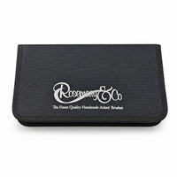 Closed Rosemary & Co black nylon brush case with white logo, slim zip-around design and textured outer cover
