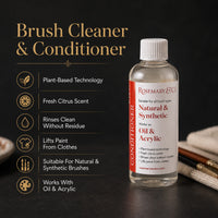Rosemary & Co brush cleaner features: plant-based technology, fresh citrus scent, rinses clean without residue