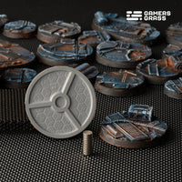 Close-up of 40mm Spaceship Corridor base showing reinforced magnet slots and mounting system