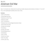 Vallejo Model Color Paint Set American Civil War 16 Paints VAL70111 - Hobby Heaven