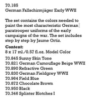 Vallejo Paint Set German Fallschirmjäger Early WWII 8 Paints Figure Color Series VAL70185 - Hobby Heaven