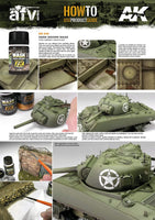 AK045 Dark Brown Wash creating weathering and detailed shadow effects on a model vehicle's surface.