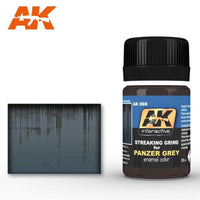 AK069 Streaking Grime for Panzer Grey bottle, designed for creating natural grime streaks on dark grey models.