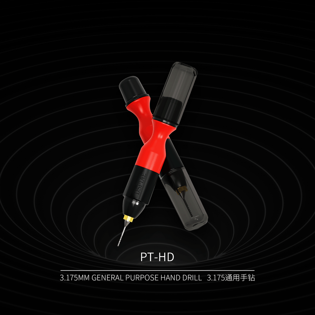 DSPIAE PT-HD hand drill shown crossed with detached cap on dark background