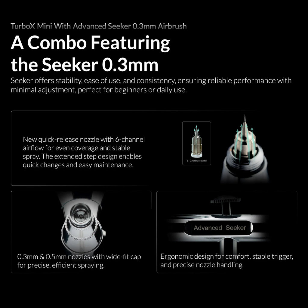 Gaahleri TurboX Mini Compressor Kit with Seeker 0.3mm Airbrush (47613) – UK Plug