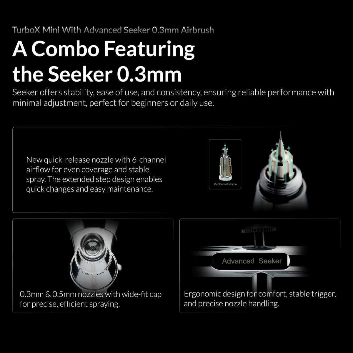 Gaahleri TurboX Mini Compressor Kit with Seeker 0.3mm Airbrush (47613) – UK Plug